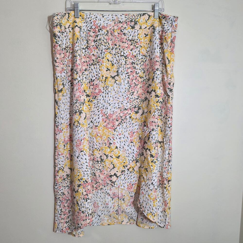 Loft outlet floral wrap over Multi colored floral pattern midi skirt woman sz 16